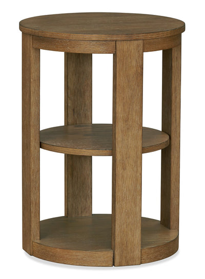 Declan 18" Modern Round End Table with Shelf – Natural Wood | Table de bout ronde moderne Declan de 18 po avec tablette - bois naturel
