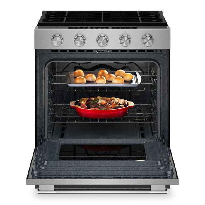 Cuisinière intelligente à gaz encastrée KitchenAid de 5,0 pi3 et de 30 po avec modes par convection - acier inoxydable résistant aux traces de doigts - KSGS330SPS