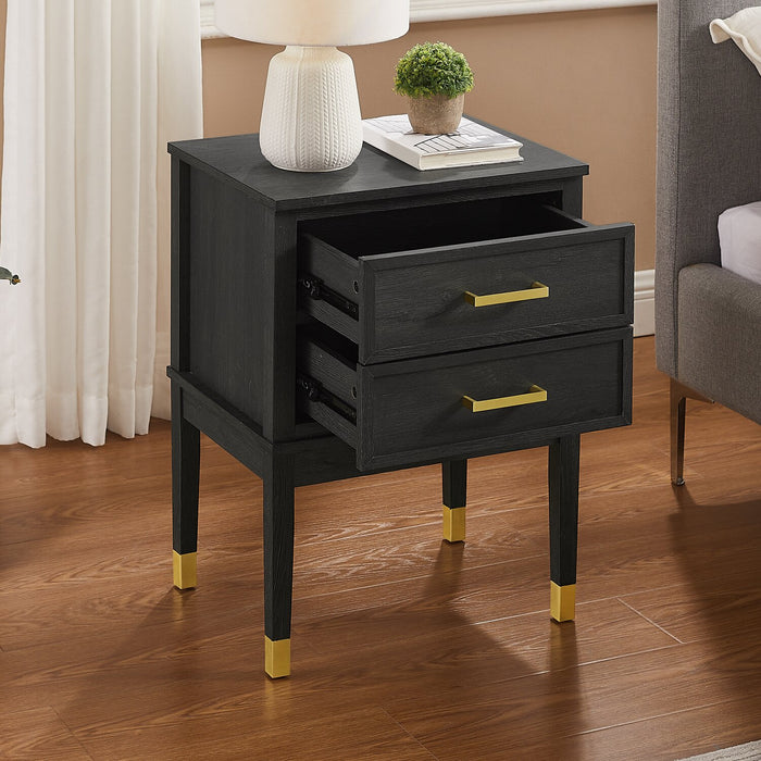Table de nuit Alia de 18 po (l) x 25,75 po (H) à 2 tiroirs avec touche dorée - noire
