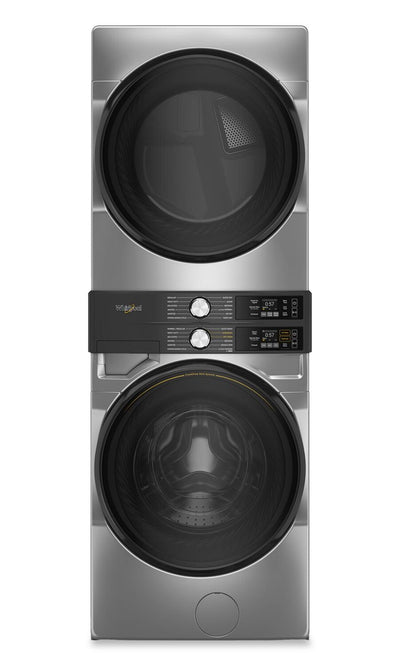 Whirlpool Front-Load Laundry Tower with 5.2 Cu. Ft. Washer and 7.4 Cu. Ft. Electric Dryer - Silver - YWEF5727TR | Tour de lavage Whirlpool à chargement frontal avec laveuse de 5,2 pi³ et sécheuse électrique de 7,4 pi³ - argent - YWEF5727TR