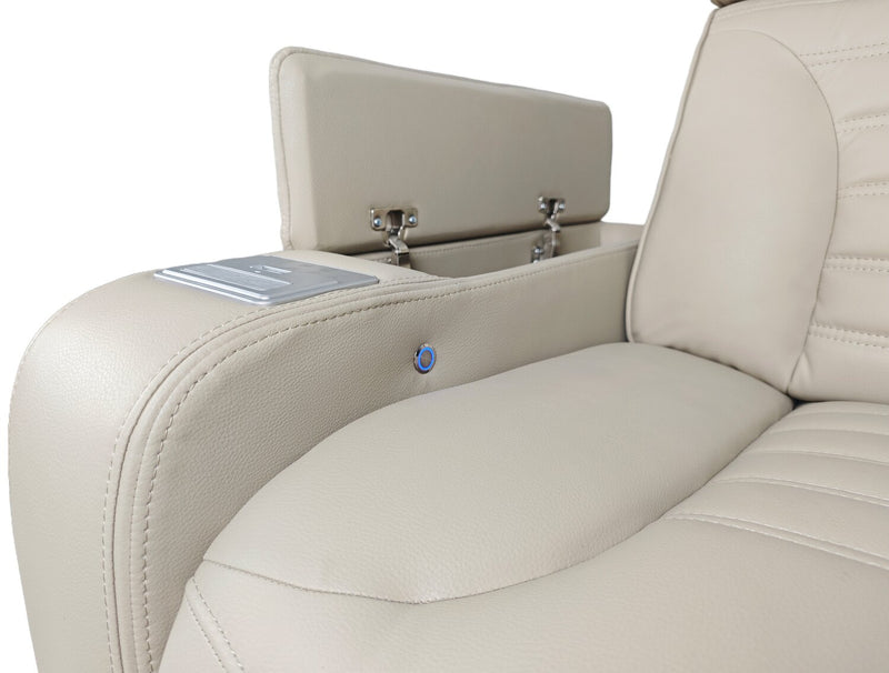 Sofa sectionnel à inclinaison électrique Zen 3 pièces en tissu d’apparence cuir avec massage et 2 consoles avec réfrigérateur - abricot