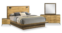 Ensemble de chambre à coucher Silas 6 pièces brun rustique avec lit plateforme, commode, miroir, table de nuit et éclairage à DEL - format lit double
