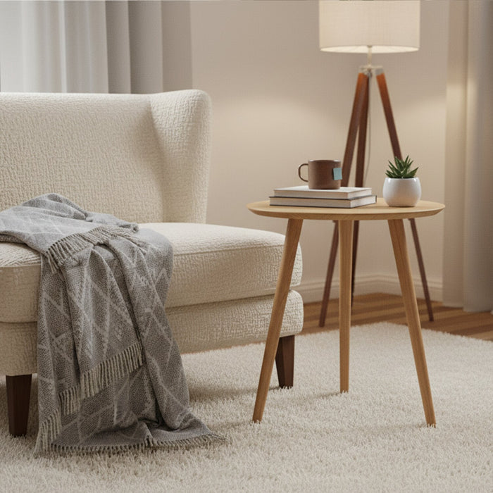 Table de bout ronde moderne Viola de 20 po - chêne naturel