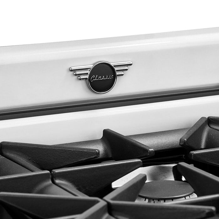 Cuisinière à gaz Classic Rétro par Unique de 36 po et de 5,2 pi3 à 6 brûleurs avec convection - blanc guimauve - UGP-36CR W