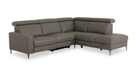 Sofa sectionnel de droite à inclinaison électrique Valentino 3 pièces en cuir véritable avec appuie-têtes réglables - gris
