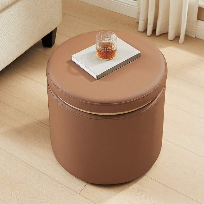 Pouf de rangement rond Manitoba de 18 po - similicuir brun