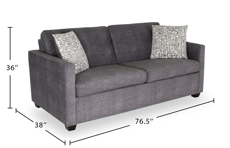 Grand sofa-lit Everlee de 76,5 po fabriqué au Canada en microsuède avec mousse à mémoire de forme et deux coussins décoratifs - gris