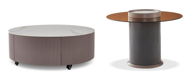 Table de bout ronde moderne Circa de 23,6 po - verre trempé ambré et bois noir CIRCAETB