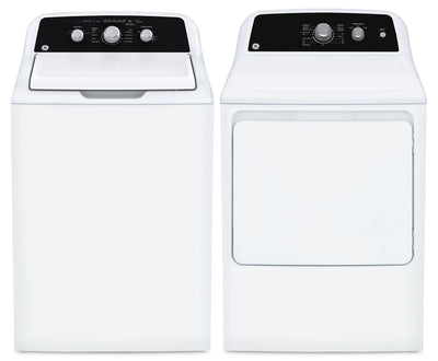 GE 4.4 Cu Ft. Top Load Washer and 6.2 Cu. Ft. Electric Dryer with SaniFresh | Laveuse à chargement par le haut de 4,4 pi3 et sécheuse électrique de 6,2 pi3 de GE avec cycle SaniFresh