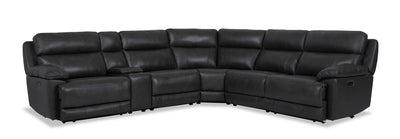 Sorrento 6-Piece Genuine Leather Power Reclining Sectional with Storage Console and USB Port - Charcoal Grey | Sofa sectionnel à inclinaison électrique Sorrento 6 pièces en cuir véritable avec console de rangement et port USB - gris anthracite