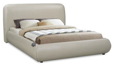 Luka Upholstered Platform Bed in Taupe Vegan-Leather Fabric, Modern - Queen Size | Lit plateforme rembourré moderne Luka en tissu de cuir végétalien taupe - format grand lit