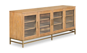 Meuble pour téléviseur moderne Cresset de 70 po en bois massif avec rangement et système de gestion des câbles pour téléviseurs jusqu’à 75 po - blé belge