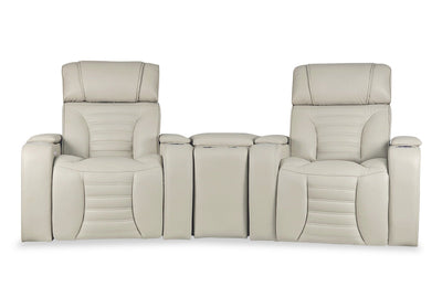Zen 3-Piece Leather-Look Fabric Home Theatre Power Reclining Sectional with Massage and Storage Console - Apricot | Sofa sectionnel à inclinaison électrique Zen 3 pièces de style cinéma maison en similicuir avec massage et console de rangement - abricot