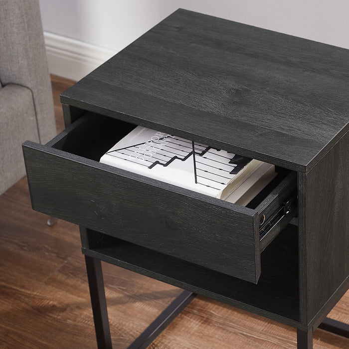 Table de nuit Fynn de 18 po (l) x 25,75 po (H) à 1 tiroir avec tablette de rangement - brune et noire