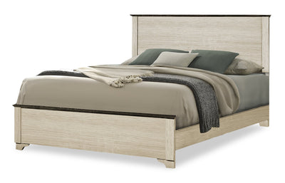 Clara Panel Bed with Headboard & Frame, Bleached Oak & Brown - Queen Size | Lit à panneaux Clara avec tête de lit et cadre de lit, chêne blanchi et brun - format grand lit