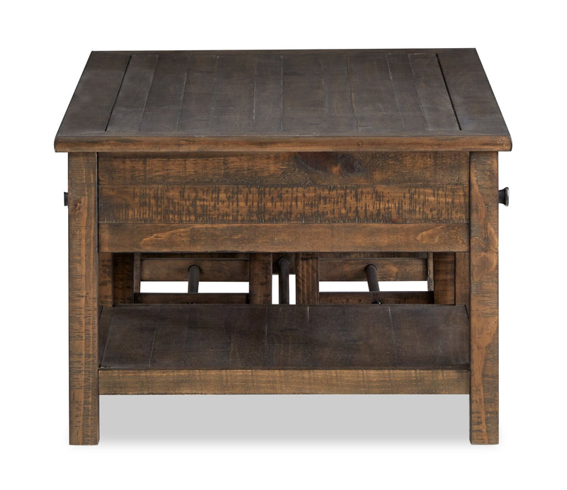 Table à café Edwin de 52 po en pin champêtre avec rangement et tabourets - brun champêtre