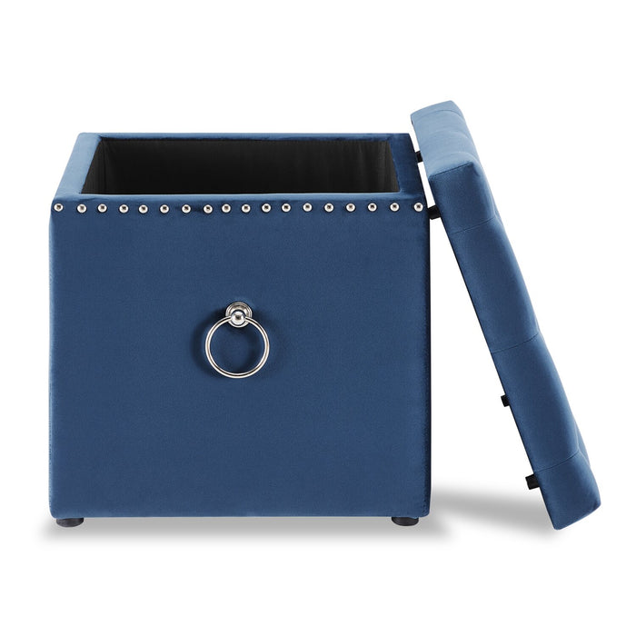 Pouf de rangement carré Yukon de 17 po en velours - bleu marine