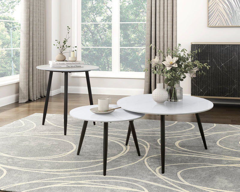 Ensemble 3 tables modernes Delancey de 31,5 po (table à café et 2 tables de bout) - blanc