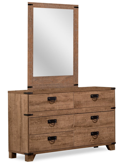 Ensemble lit matelot Driftwood 5 pièces avec tête de lit de rangement, commode et miroir, brun - format lit simple