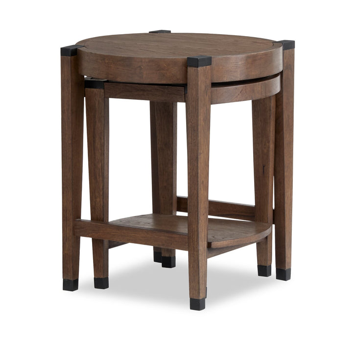 2 tables d’appoint gigognes rondes Gordon de 22 po en bois massif - brunes