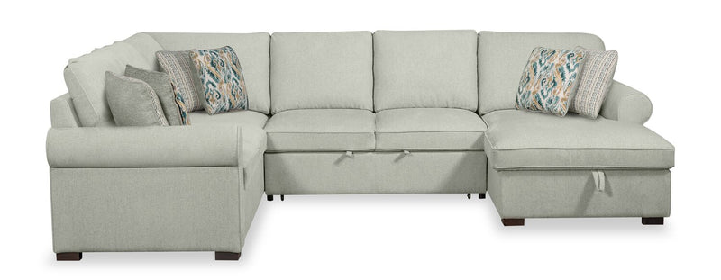 Sofa-lit sectionnel de droite Haven de Scott Living 4 pièces en tissu de chenille avec fauteuil long de rangement - bleu écume de mer