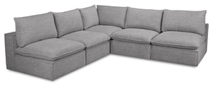 Sofa sectionnel sans accoudoirs modulaire Fusion 5 pièces en tissu de chenille gris argenté avec coussins de dossier amovibles en duvet et plumes
