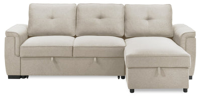 Eden 2-Piece Reversible Fabric Sleeper Sectional with Storage Chaise and Removable Back Cushions - Taupe | Sofa-lit sectionnel réversible Eden 2 pièces en tissu avec fauteuil long de rangement et coussins de dossier amovibles - taupe