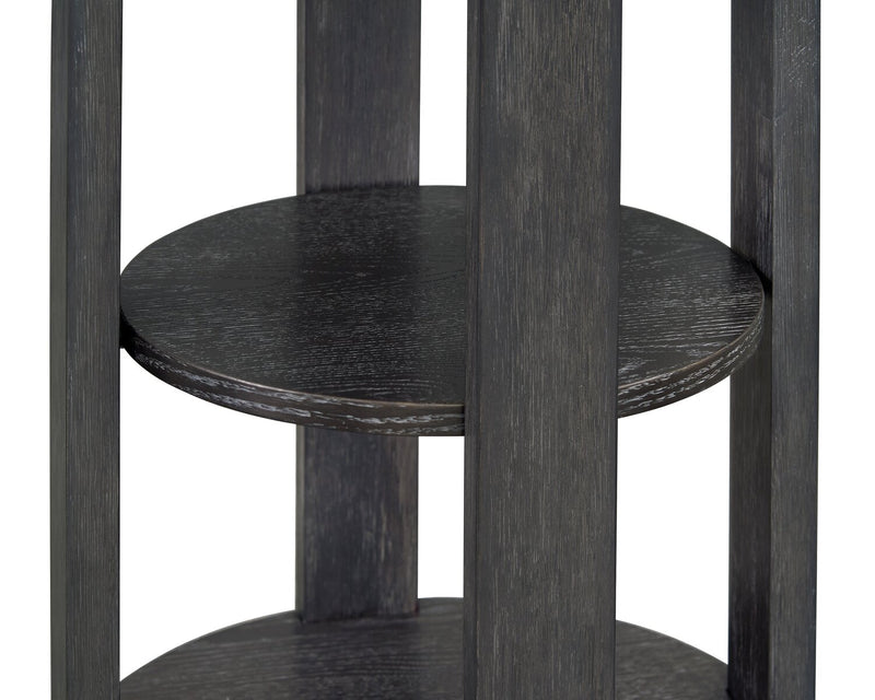 Table de bout ronde Declan moderne de 18 po avec tablette - noire