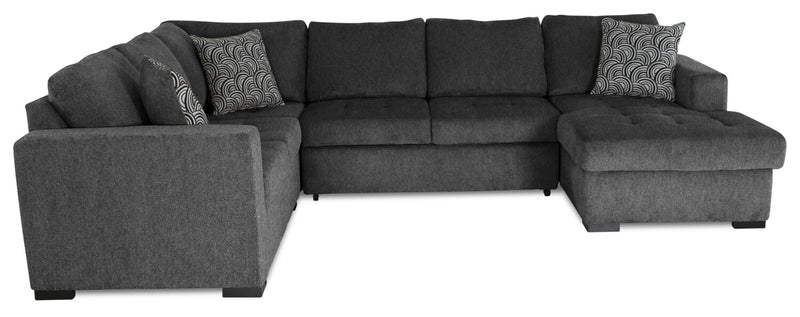 Sofa-lit sectionnel de droite Legend 4 pièces fabriqué au Canada en tissu de chenille avec fauteuil long de rangement - gris poivre