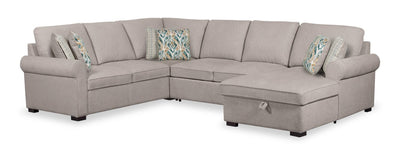 Scott Living Haven 4-Piece Right-Facing Chenille Fabric Sleeper Sectional with Storage Chaise - Grey | Sofa-lit sectionnel de droite Haven de Scott Living 4 pièces en tissu de chenille avec fauteuil long de rangement - gris
