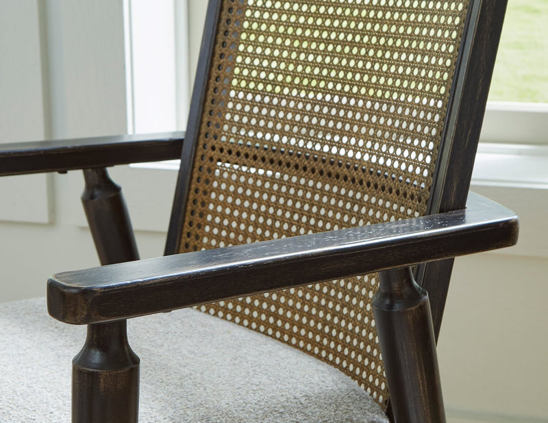 Chaise de salle à manger Shaw en tissu de polyester avec accoudoirs et dossier tissé d’apparence canne - noire