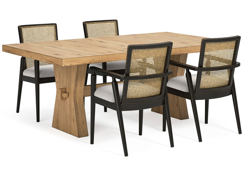 Chaise de salle à manger Shaw en tissu de polyester avec accoudoirs et dossier tissé d’apparence canne - noire