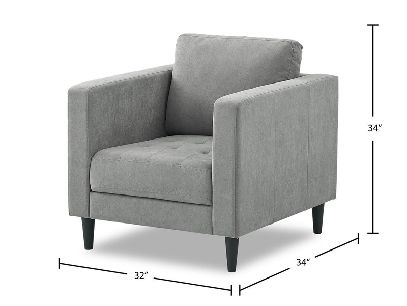 Fauteuil Metro de 32 po en tissu avec coussin de siège capitonné et coussin de dossier réversible - gris