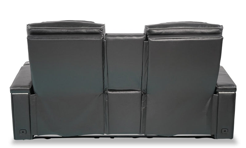 Causeuse de massage à inclinaison électrique Elite de 74 po en cuir véritable avec appuie-têtes électriques et accoudoirs de rangement - noire