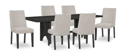 Emery 7pc Dining Set with Table & 6 Chairs, Wood, 72-96"W Extension - Black & Grey | Ensemble de salle à manger Emery 7 pièces en bois avec table, rallonge, 72 po à 96 po (L) et 6 chaises - noir et gris