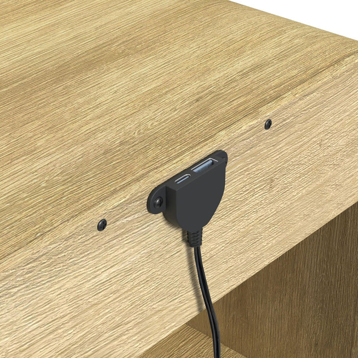 Table de bout moderne Scott Living Lenore de 24 po avec rangement, tablette et ports USB - naturelle