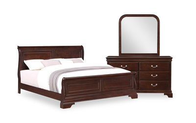 Marco 5pc Bedroom Set with Bed, Dresser & Mirror, Cherry Brown - King Size | Ensemble de chambre à coucher Marco 5 pièces avec lit, commode et miroir, brun cerisier - format très grand lit
