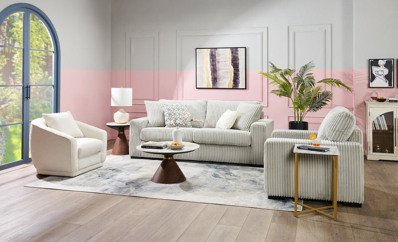 Sofa Willow de 87 po en tissu gris clair avec accoudoirs rectilignes et coussins de siège et de dossier réversibles