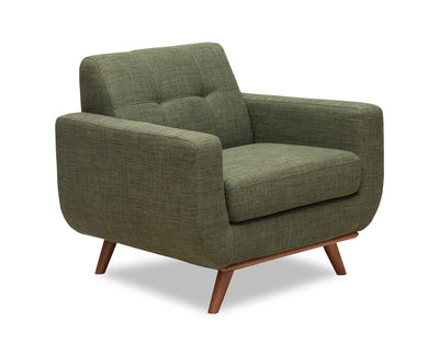 Kort & Co. Freeman 37" Linen-Look Fabric Chair with Wood Legs and Tufted Back Cushion - Avocado Green | Fauteuil Freeman Kort & Co. de 37 po en tissu d’apparence lin avec pattes en bois et coussin de dossier capitonné - vert avocat