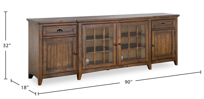 Meuble pour téléviseur traditionnel Wesley de 90 po avec rangement et système de gestion des câbles pour téléviseurs jusqu’à 95 po - muscade grillée