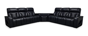 Sofa sectionnel à inclinaison électrique Zen 3 pièces en tissu d’apparence cuir avec massage et 2 consoles rabattables - noir