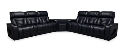 Zen 3-Piece Leather-Look Fabric Power Reclining Sectional with Massage and Two Drop-Down Consoles - Black | Sofa sectionnel à inclinaison électrique Zen 3 pièces en similicuir avec massage et 2 consoles rabattables - noir