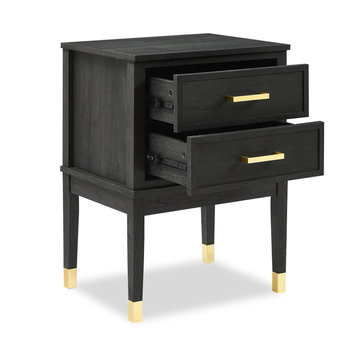 Table de nuit Alia de 18 po (l) x 25,75 po (H) à 2 tiroirs avec touche dorée - noire