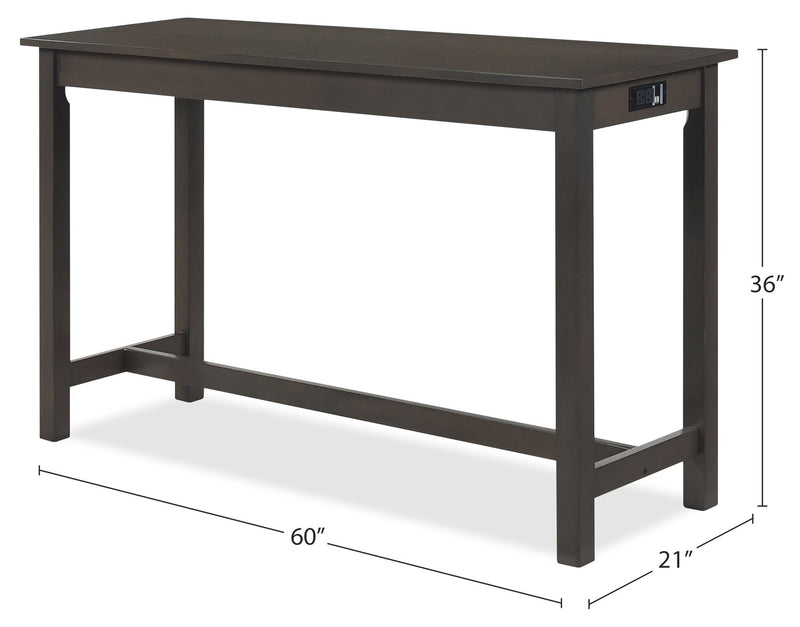 Table de salon moderne Noah de 60 po avec 3 tabourets de hauteur comptoir et ports USB - grise