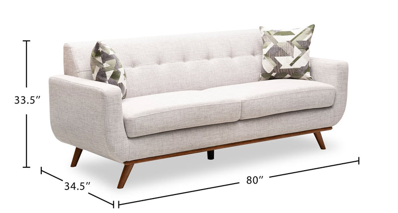 Sofa Freeman de Kort & Co. de 80 po de format condo en tissu d’apparence lin avec base et pattes en bois - blanc colombe