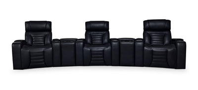 Zen 5-Piece Leather-Look Fabric Home Theatre Power Reclining Sectional with Massage - Black | Sofa sectionnel à inclinaison électrique Zen 5 pièces de style cinéma maison en similicuir avec massage et 2 consoles de rangement - noir