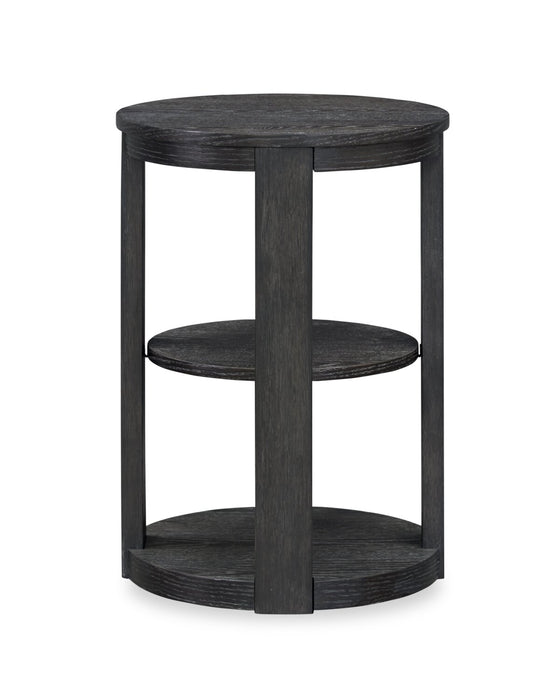 Table de bout ronde Declan moderne de 18 po avec tablette - noire
