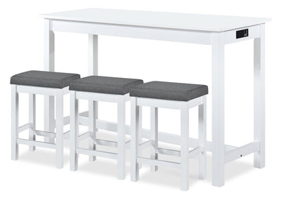 Noah 60” Modern Dinette with 3 Counter-Height Stools and USB Ports - White | Coin-repas moderne Noah de 60 po avec 3 tabourets de hauteur comptoir et ports USB - blanche