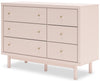 Commode Lola de 50,63 po (L) x 35,7 po (H) à 6 tiroirs pour la chambre à coucher - rose tendre