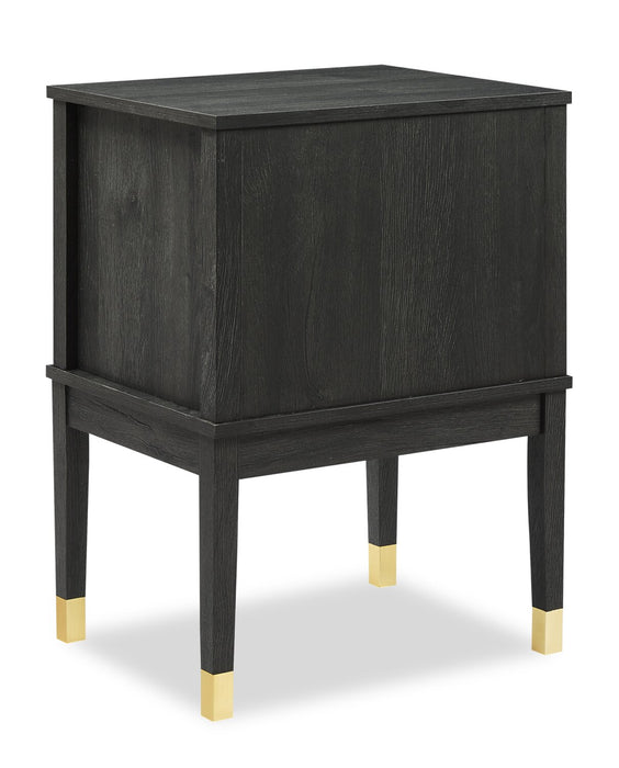 Table de nuit Alia de 18 po (l) x 25,75 po (H) à 2 tiroirs avec touche dorée - noire